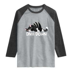 Diva Down Raglan Shirt Funny Sarcastic Cat Meme TS14 Heather Gray Heather Charcoal Print Your Wear