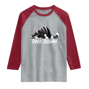 Diva Down Raglan Shirt Funny Sarcastic Cat Meme TS14 Heather Gray Heather Red Print Your Wear