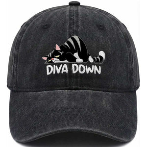 Diva Down Washed Cotton Baseball Cap Funny Sarcastic Cat Meme TS14 Print Your Wear