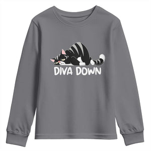 Diva Down Youth Sweatshirt Funny Sarcastic Cat Meme TS14 Charcoal Print Your Wear
