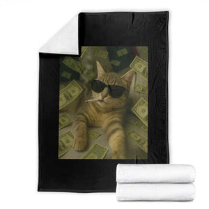 Funny Smoking Cat Selfie Meme Throw Blanket Gen Z Joke TS14 Black Print Your Wear