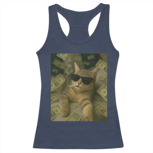 Funny Smoking Cat Selfie Meme Racerback Tank Top Gen Z Joke TS14 Navy Print Your Wear