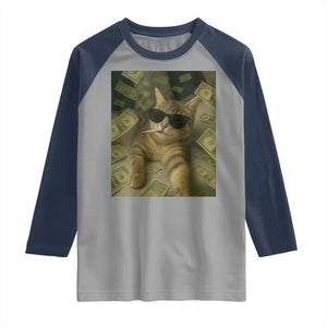 Funny Smoking Cat Selfie Meme Raglan Shirt Gen Z Joke TS14 Sport Gray Navy Print Your Wear