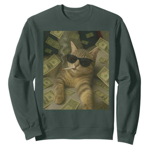Funny Smoking Cat Selfie Meme Sweatshirt Gen Z Joke TS14 Dark Forest Green Print Your Wear