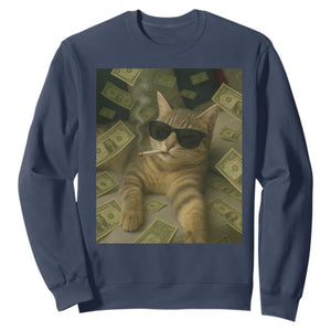 Funny Smoking Cat Selfie Meme Sweatshirt Gen Z Joke TS14 Navy Print Your Wear