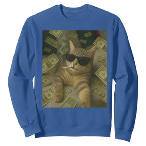 Funny Smoking Cat Selfie Meme Sweatshirt Gen Z Joke TS14 Royal Blue Print Your Wear