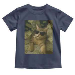 Funny Smoking Cat Selfie Meme Toddler T Shirt Gen Z Joke TS14 Navy Print Your Wear