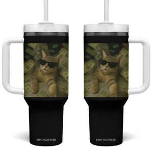 Funny Smoking Cat Selfie Meme Tumbler With Handle Gen Z Joke TS14 One Size: 40 oz Black Print Your Wear
