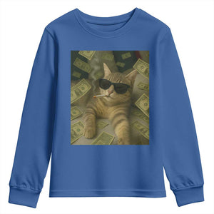 Funny Smoking Cat Selfie Meme Youth Sweatshirt Gen Z Joke TS14 Royal Blue Print Your Wear