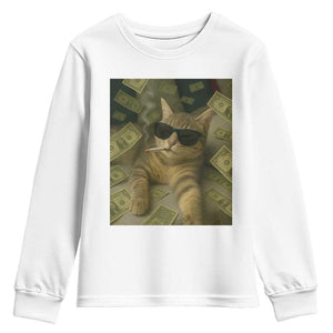 Funny Smoking Cat Selfie Meme Youth Sweatshirt Gen Z Joke TS14 White Print Your Wear