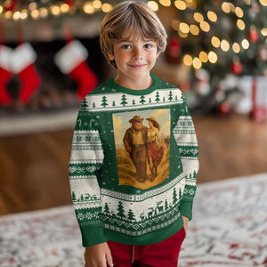 Cowboy Bigfoot Ugly Christmas Sweater Funny Sasquatch Dancing Cowgirl Western Country TS14 Forest Green Beige Print Your Wear