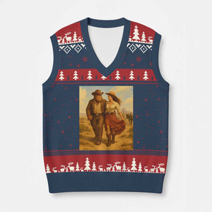Cowboy Bigfoot V-Neck Knit Sweater Vest Funny Sasquatch Dancing Cowgirl Western Country TS14 Navy Red Print Your Wear