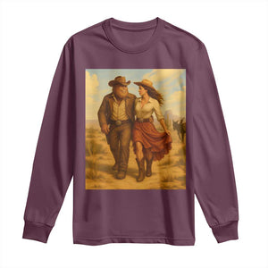 Cowboy Bigfoot Long Sleeve Shirt Funny Sasquatch Dancing Cowgirl Western Country TS14 Maroon Print Your Wear
