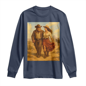 Cowboy Bigfoot Long Sleeve Shirt Funny Sasquatch Dancing Cowgirl Western Country TS14 Navy Print Your Wear