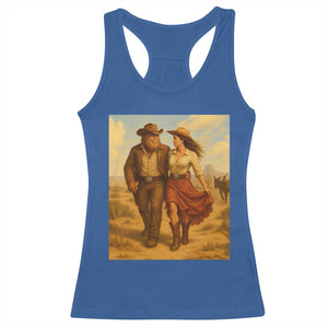 Cowboy Bigfoot Racerback Tank Top Funny Sasquatch Dancing Cowgirl Western Country TS14 Royal Blue Print Your Wear