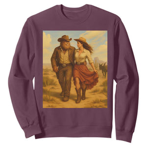 Cowboy Bigfoot Sweatshirt Funny Sasquatch Dancing Cowgirl Western Country TS14 Maroon Print Your Wear