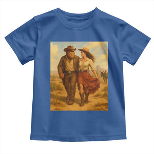 Cowboy Bigfoot Toddler T Shirt Funny Sasquatch Dancing Cowgirl Western Country TS14 Royal Blue Print Your Wear