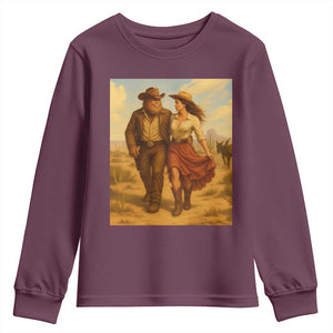 Cowboy Bigfoot Youth Sweatshirt Funny Sasquatch Dancing Cowgirl Western Country TS14 Maroon Print Your Wear