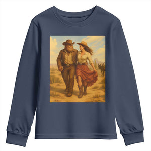 Cowboy Bigfoot Youth Sweatshirt Funny Sasquatch Dancing Cowgirl Western Country TS14 Navy Print Your Wear