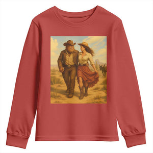 Cowboy Bigfoot Youth Sweatshirt Funny Sasquatch Dancing Cowgirl Western Country TS14 Red Print Your Wear