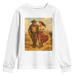Cowboy Bigfoot Youth Sweatshirt Funny Sasquatch Dancing Cowgirl Western Country TS14 White Print Your Wear