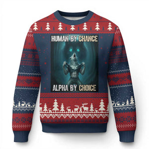 Funny Alpha Wolf Meme Ugly Christmas Sweater Human By Chance Alpha By Choice TS14 Navy Red Print Your Wear
