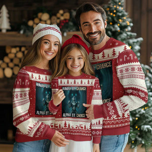 Funny Alpha Wolf Meme Ugly Christmas Sweater Human By Chance Alpha By Choice TS14 Red Beige Print Your Wear