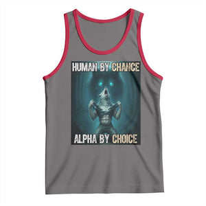 Funny Alpha Wolf Meme Tank Top Human By Chance Alpha By Choice TS14 Deep Heather Red Print Your Wear