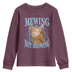 Mewing Not Meowing Youth Sweatshirt Funny Cat Meme TS14 Maroon Print Your Wear