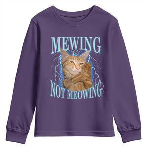 Mewing Not Meowing Youth Sweatshirt Funny Cat Meme TS14 Purple Print Your Wear