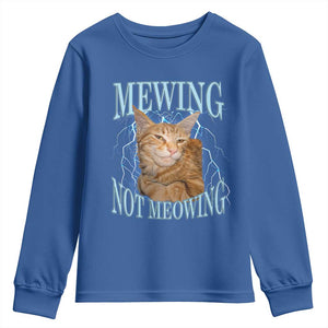 Mewing Not Meowing Youth Sweatshirt Funny Cat Meme TS14 Royal Blue Print Your Wear