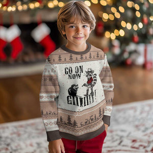 Funny Cowboy Raccoon Opossum Ugly Christmas Sweater Go On Now Git TS14 Mocha Mousse Print Your Wear