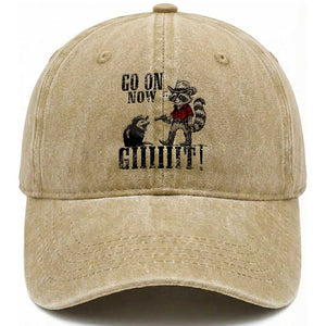 Funny Cowboy Raccoon Opossum Washed Cotton Baseball Cap Go On Now Git TS14 Washed Cap Universal Fit Khaki Print Your Wear