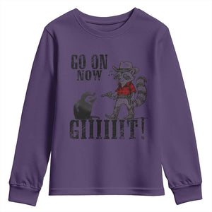 Funny Cowboy Raccoon Opossum Youth Sweatshirt Go On Now Git TS14 Purple Print Your Wear