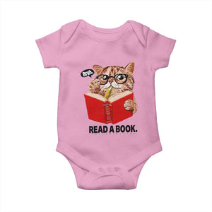 Funny Cat Reading Baby Onesie Book Lover TS14 Light Pink Print Your Wear