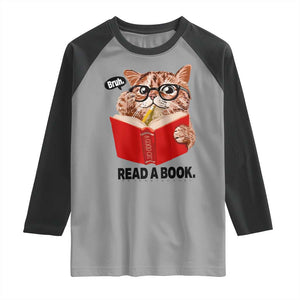 Funny Cat Reading Raglan Shirt Book Lover TS14 Sport Gray Black Print Your Wear
