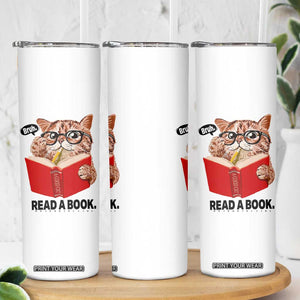 Funny Cat Reading Skinny Tumbler Book Lover TS14 Print Your Wear