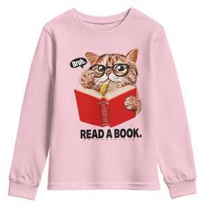 Funny Cat Reading Youth Sweatshirt Book Lover TS14 Light Pink Print Your Wear