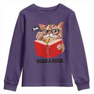 Funny Cat Reading Youth Sweatshirt Book Lover TS14 Purple Print Your Wear