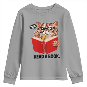 Funny Cat Reading Youth Sweatshirt Book Lover TS14 Sport Gray Print Your Wear