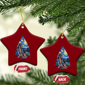 Native American Arrowhead Hunter Starry Night Ceramic Ornament