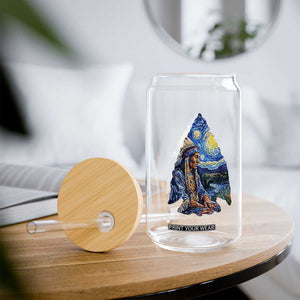 Native American Arrowhead Hunter Starry Night Glass Can