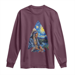 Native American Arrowhead Hunter Starry Night Long Sleeve Shirt