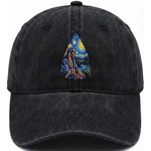 Native American Arrowhead Hunter Starry Night Washed Cotton Baseball Cap