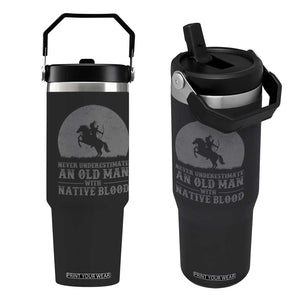 Never Underestimate An Old Man Native American Warrior Flip Straw Tumbler