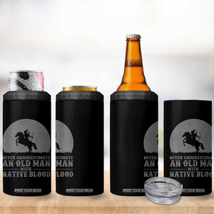 Never Underestimate An Old Man Native American Warrior 4 in 1 Can Cooler Tumbler