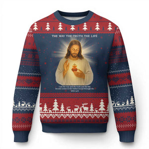 Jesus Christian Xmas Ugly Christmas Sweater Cross Bible Verse Inspirational TS14 Navy Red Print Your Wear