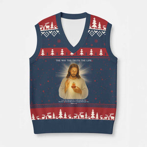 Jesus Christian Xmas V-Neck Knit Sweater Vest Cross Bible Verse Inspirational TS14 Navy Red Print Your Wear