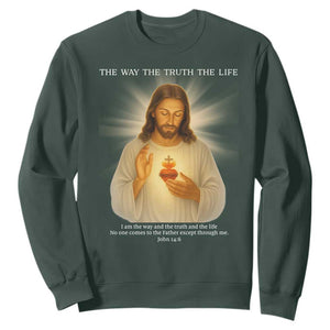 Jesus Christian Christmas Sweatshirt Cross Bible Verse Inspirational TS14 Dark Forest Green Print Your Wear