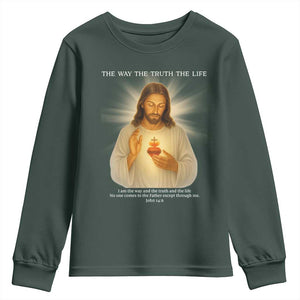 Jesus Christian Christmas Youth Sweatshirt Cross Bible Verse Inspirational TS14 Dark Forest Green Print Your Wear
